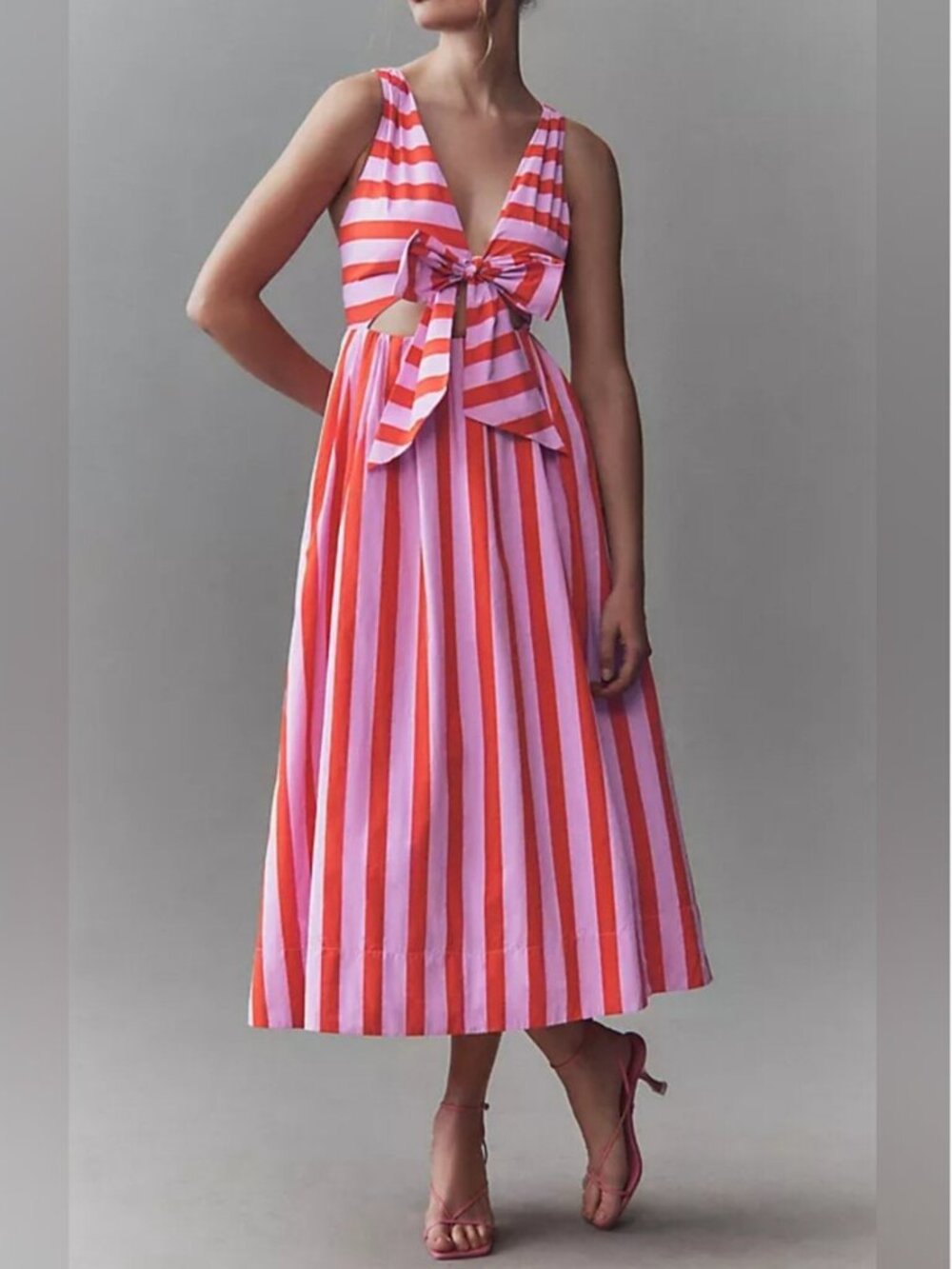 Anthropologie BHLDN Madeline A-line Taffeta Midi Striped Dress size S